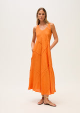 Linen Midi Dress-Orange