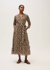 Midi Dress with belt-Brown