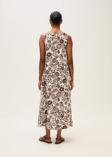 Linen sleeveless dress-Brown print