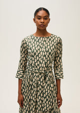 Cotton Dress with belt-Dark Green