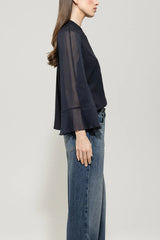 Wide sleeve silk blend blouse