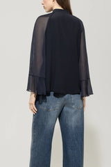 Wide sleeve silk blend blouse