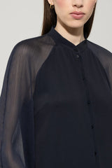 Wide sleeve silk blend blouse