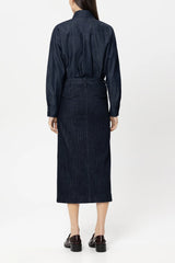 Denim Shirt Blouse with Ruffle