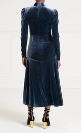 Clarice velvet split dress-Slate Blue