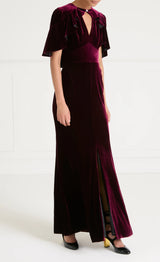 Ashcombe Velvet Dress-Claret