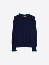 Frill Neck Pullover-Navy