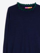 Frill Neck Pullover-Navy
