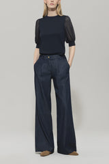 Rib Top with Crepe Sleeve