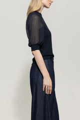 Rib Top with Crepe Sleeve