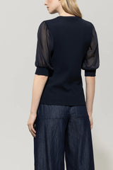Rib Top with Crepe Sleeve