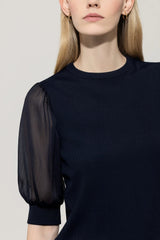 Rib Top with Crepe Sleeve