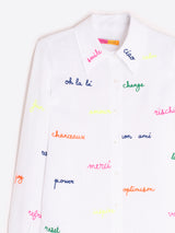 Linen shirt with wording embroidery