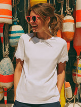 Tee shirt with broderie sleeve