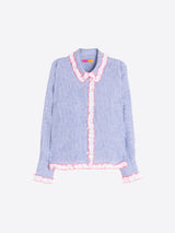 Stripe linen shirt with pink frill