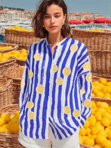 Mao Stripe and print shirt