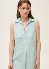 SleeveLess Linen Dress-Light blue