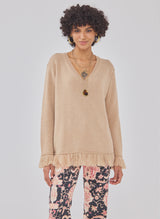 Cashmere Fringe V-Neck