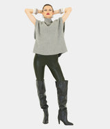 Ribbed cap sleeve knit-MoonBeam