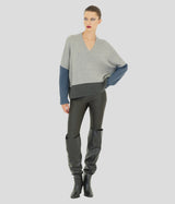 Colour Block V-Neck Jumper - Moonbeam
