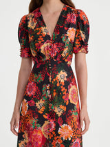 Lea Long silk Dress - Aster Flame