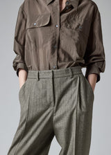 Grey Chalk Stripe Wool-Blend Wide-Leg Trousers