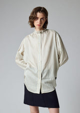 Silk-Blend Stripe Ruffle Neck Shirt