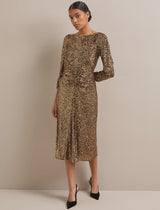 Monique sequin boat neck midi