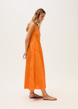 Linen Midi Dress-Orange