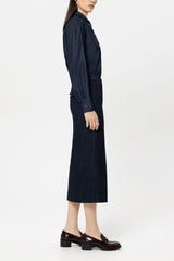 Denim Shirt Blouse with Ruffle