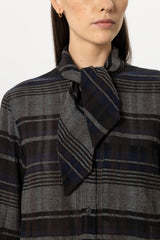 Bow neck Checked Blouse