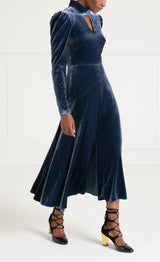 Clarice velvet split dress-Slate Blue