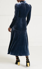 Clarice velvet split dress-Slate Blue