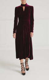 Clarice velvet split dress-Claret