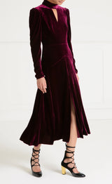 Clarice velvet split dress-Claret