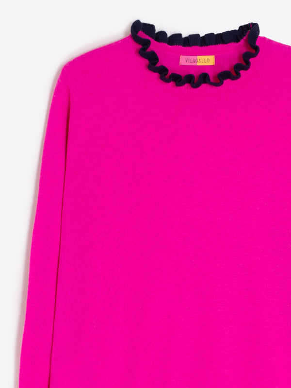Frill Neck Pullover-Pink