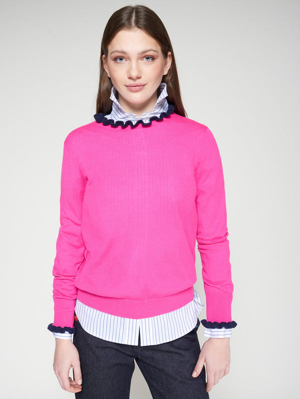 Frill Neck Pullover-Pink