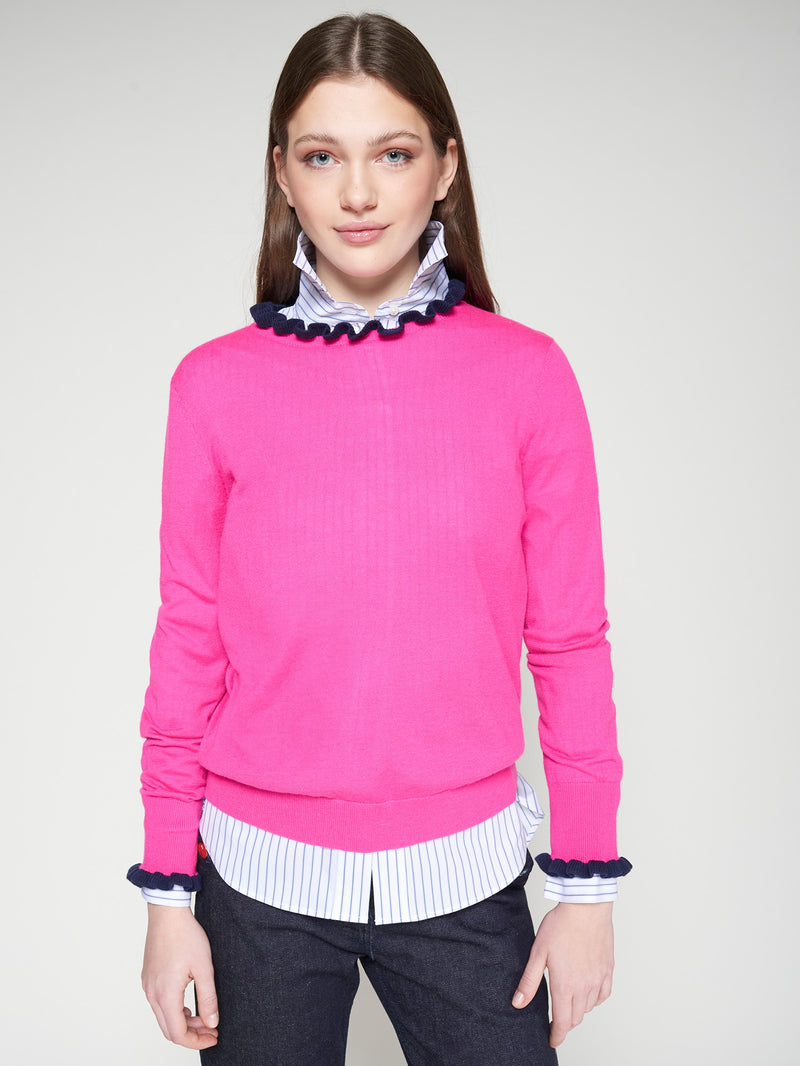 Frill Neck Pullover-Pink
