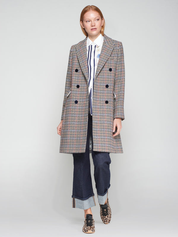 Houndstooth Check Mid length Coat