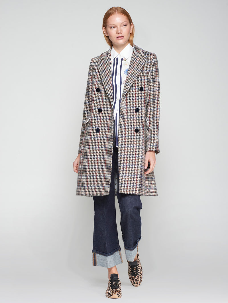 Houndstooth Check Mid length Coat