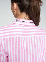Stripe linen shirt floral embroidery