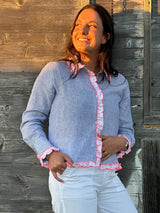 Stripe linen shirt with pink frill