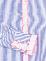 Stripe linen shirt with pink frill