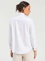 White Herringbone Shirt with Heart Embroidery