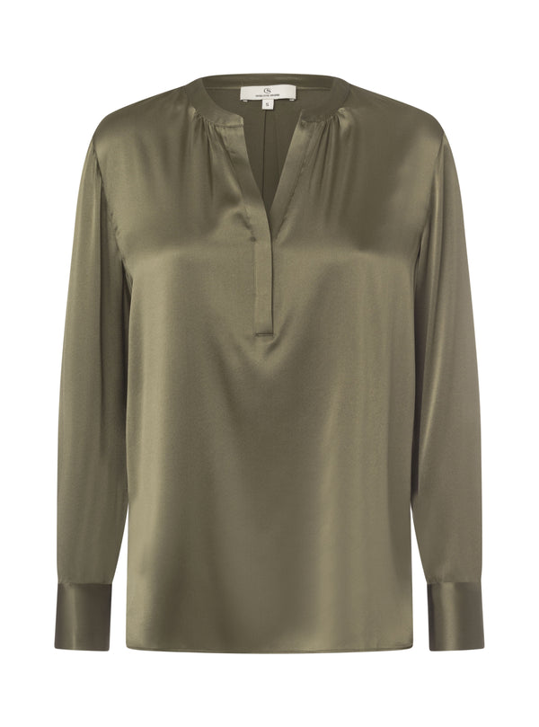 3411-Solid-Oui satin silk Shirt