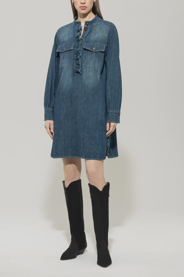 Denim dress with frill