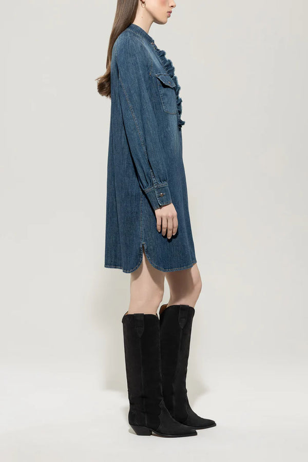 Denim dress with frill