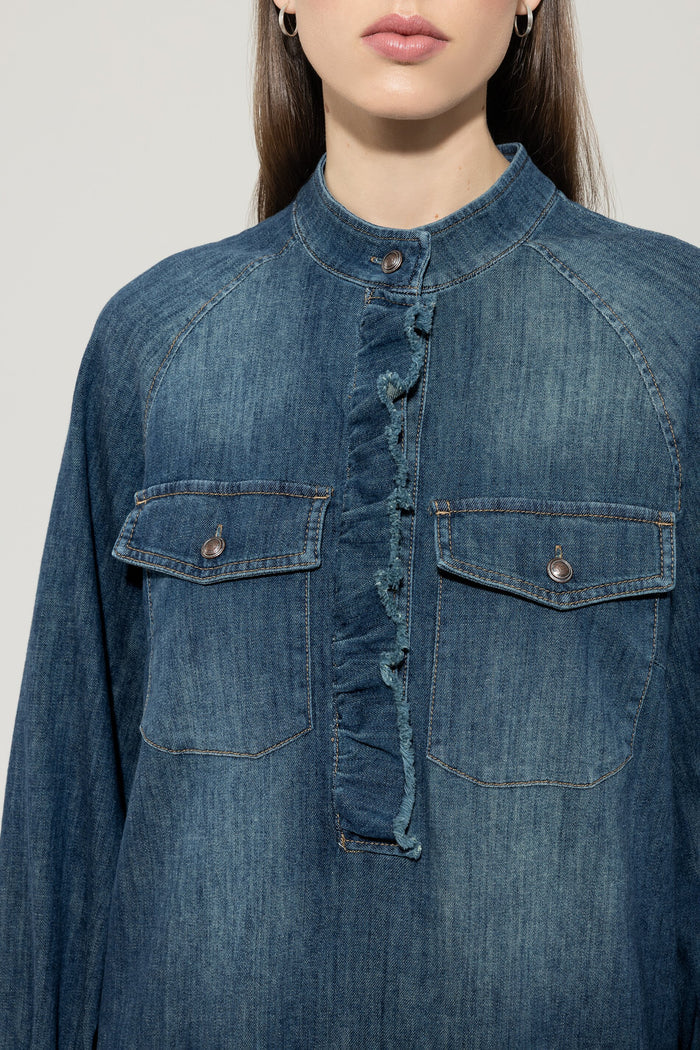 Denim dress with frill
