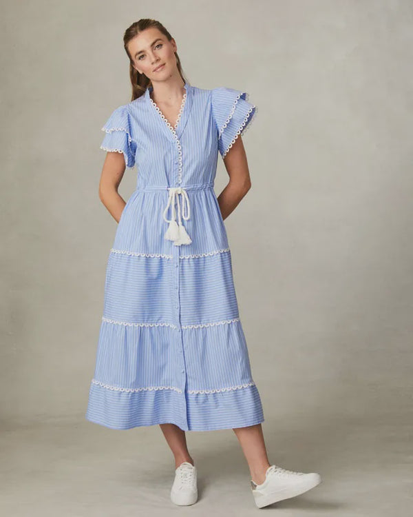 Eloise pinstripe Dress with Lace Trim