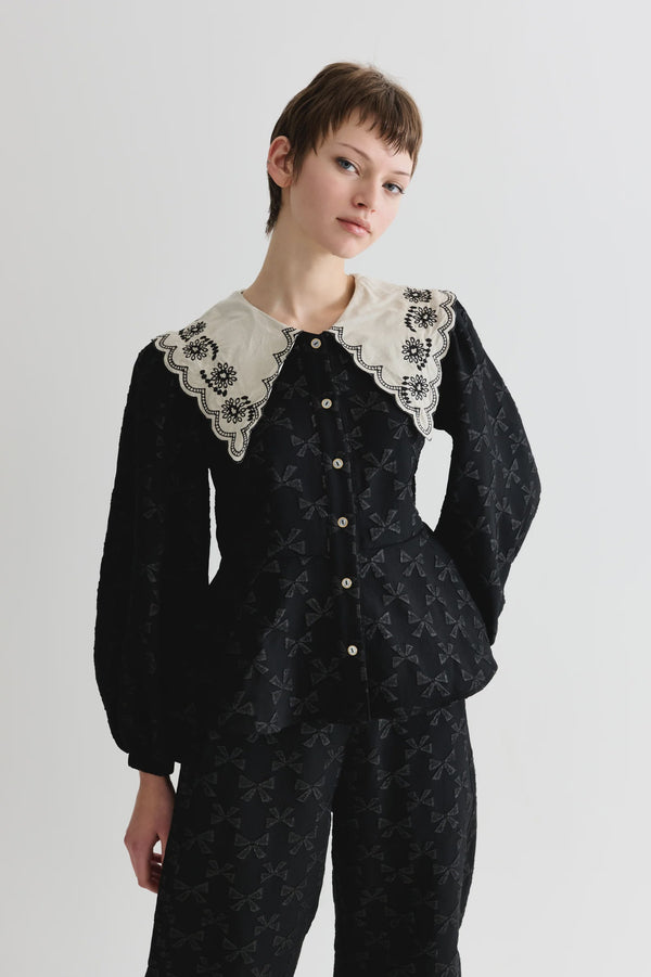 Clementine bow jacquard blouse